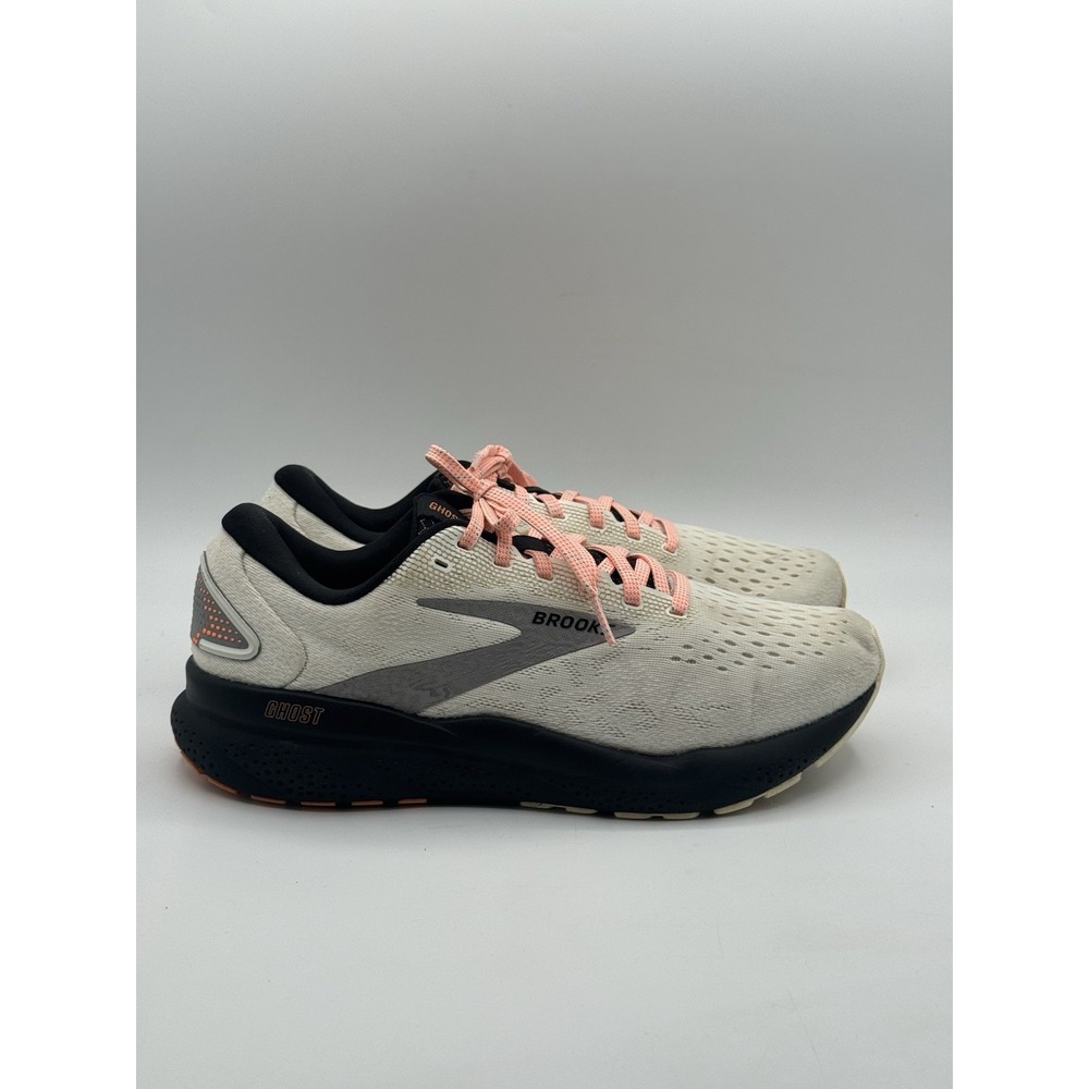 Brooks Ghost 16 Road Running Shoes Womens US 10 Ecru/Orange/Black Sneakers